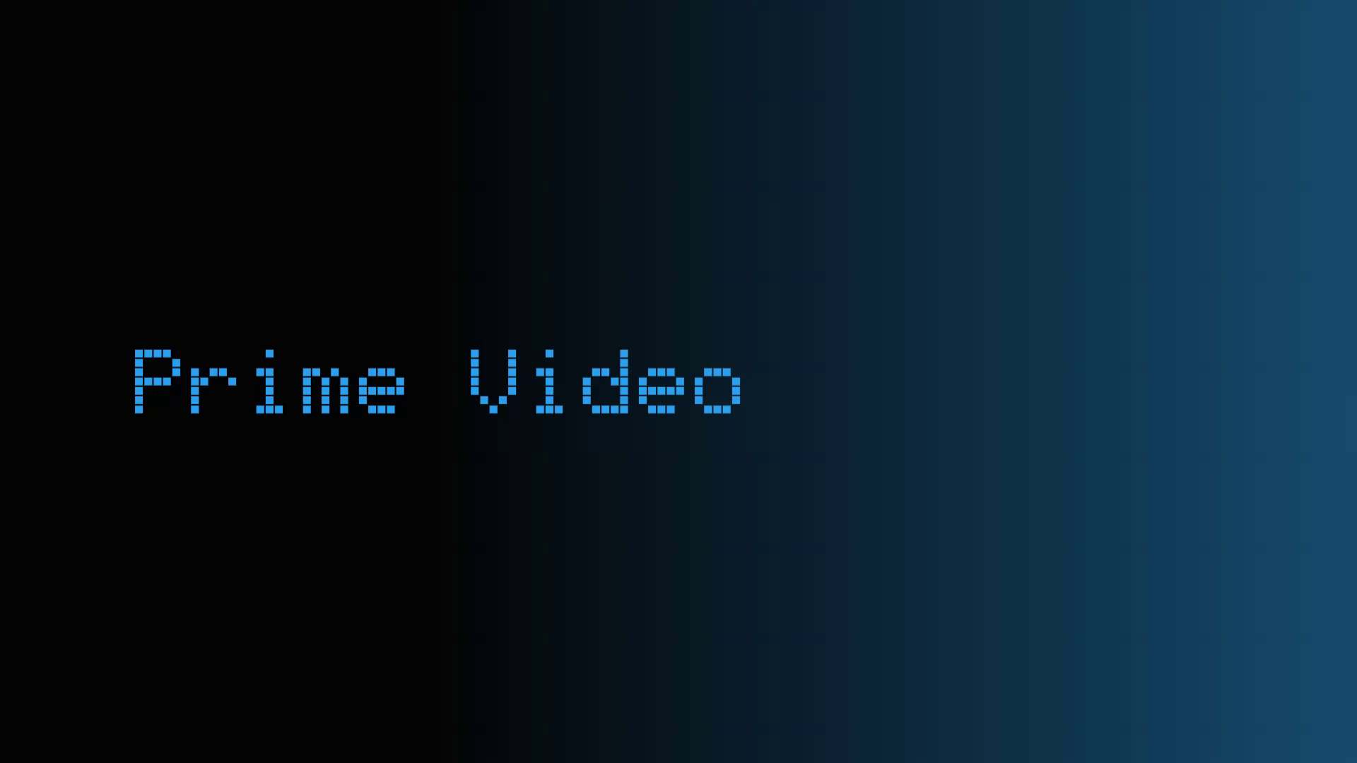 Prime Video pixel lettering beside a soft blue app launch wash